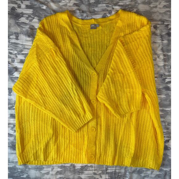 ASOS Bright Vibrant Yellow Long Sleeve Button Knit Sweater Women’s Size 24 Gift - Picture 15 of 15